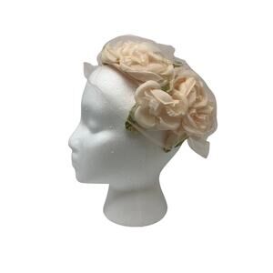 Vintage Blush Floral Hat Organza Flower Halo Cap Romantic Bridal Garden Festival